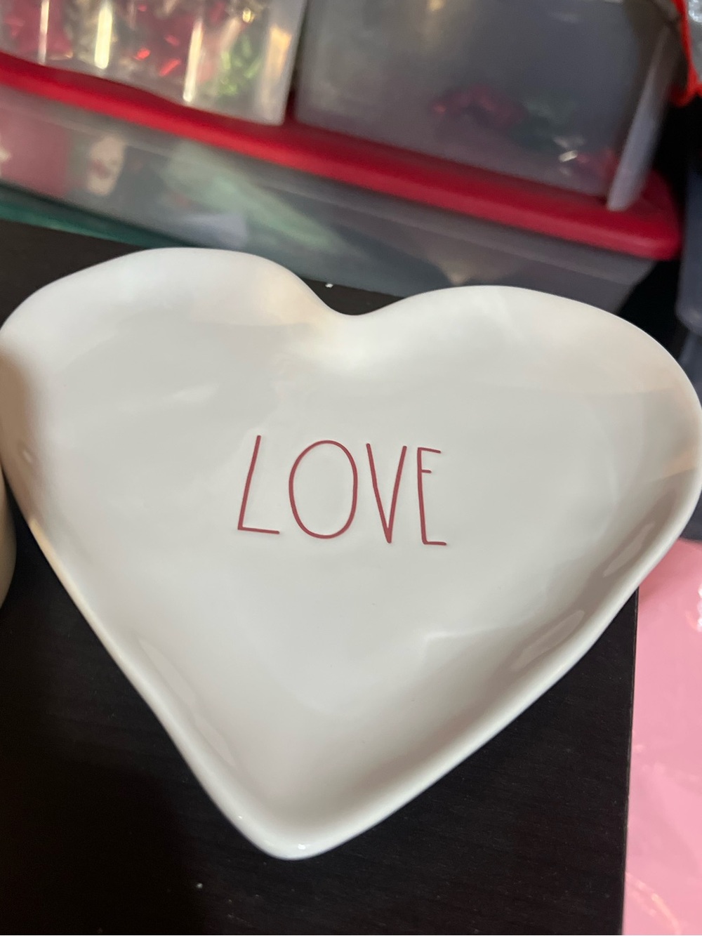 Rae Dunn White Heart Trinket Dish with Red LOVE Lettering